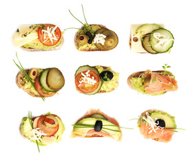 Mix sandwiches. Isolated on white