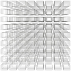 White color abstract infinity background, 3d structure with gray rectangles forming illusion of depth and perspective, vector illustration.