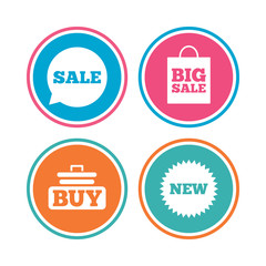 Sale speech bubble icon. Buy cart symbol.