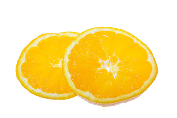 Ripe slice of orange on a white background