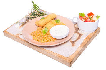 Tasty restaurant food on a white background. Fresh food prepared by chefs