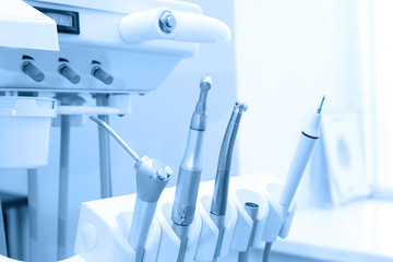 Dental instruments in clinic, closeup