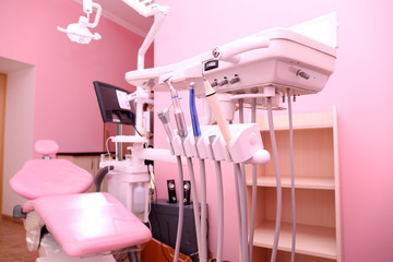 Special equipment in dental room of modern clinic