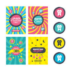 Naklejka premium Tooth smile face icons. Happy, sad, cry.
