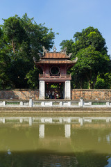 Hanoi, Vietnam - July 24, 2016: Khue Van Cac ( Stelae of Doctors ) in Temple of Literature ( Van Mieu ).  The temple hosts the Imperial Academy, Vietnam's first national university, was built in 1070