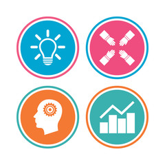 Lamp idea. Graph chart diagram. Head with gear.