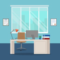 Office workspace, interior