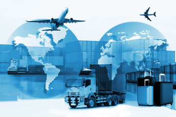 Fototapeta na wymiar Global logistics network concept, Air cargo trucking rail transportation maritime shipping On-time delivery or worldwide travel or import-export commercial logistic business industry