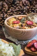 Traditional Sour Cabbage Soup with Sausage and Mushrooms