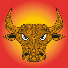 Vector illustration of a colored bull's head mandala, testa di toro mandala colorata