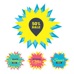 50 percent sale pointer tag sign icon.