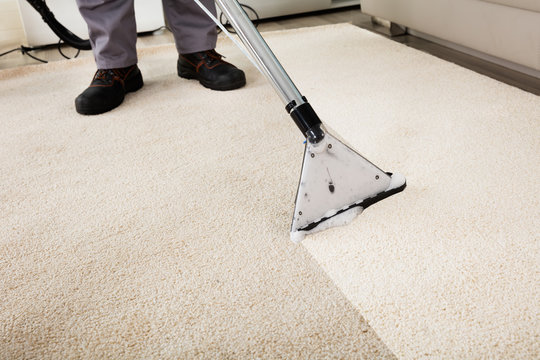 Person Cleaning Carpet With Vacuum Cleaner