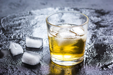 glass of whiskey on dark background