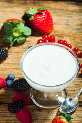 BIO natural yoghurt with fresh fruit in a bowl.