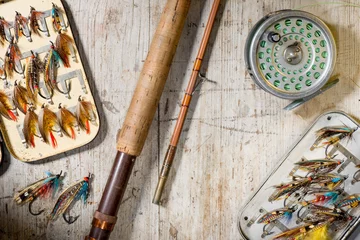 Photo sur Plexiglas Pêcher Matériel de pêche à la mouche à l& 39 ancienne