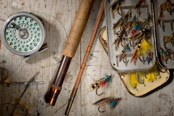 Keuken spatwand met foto Salmon fly fishing equipment © photographyfirm