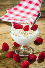 Natural yoghurt with raspberries fruit BIO.