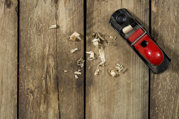 Wood plane with shavings