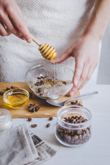 making organic scrub handmade at home with hands
