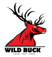 Wild Red Buck, symbolizing power, protection, dignity, etc. Suitable for team Mascot ,community identity, product identity, corporate identity, illustration for apparel, clothing, illustration, etc