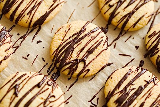 Homemade Cookies With A Dark Chocolate Drizzle