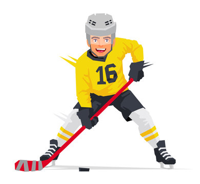 Hockey player in yellow uniform