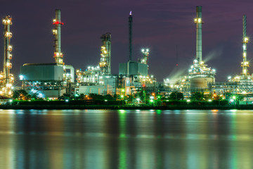 Oil refinery industry plant along twilight morning , Oil refiner