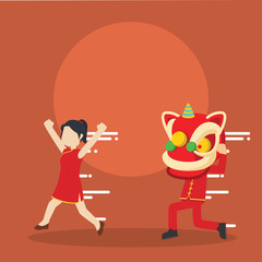 chinese boy scare chinese girl using lion head