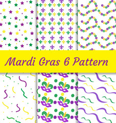 Mardi Gras seamless pattern set. Collection of digital paper, background, texture. paper