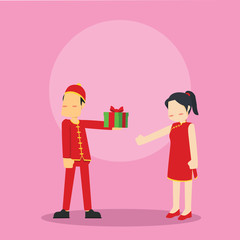 chinese man embarrassed while giving present to chinese girl