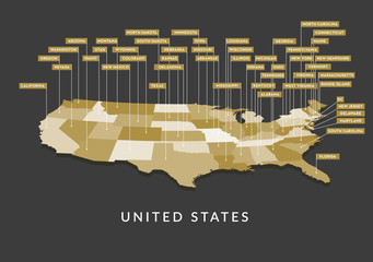 Naklejka premium 3D mapa stanu USA