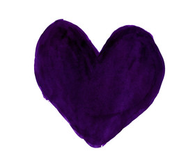 Dark violet heart painted with gouache