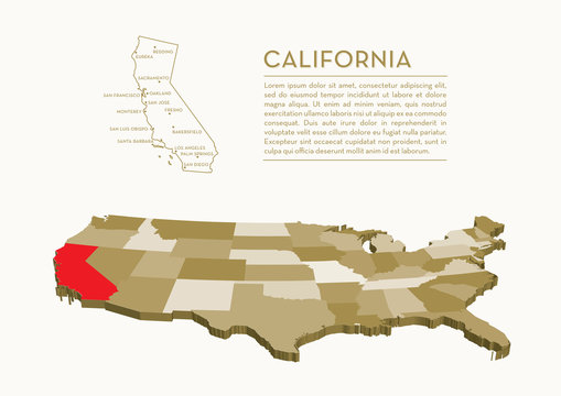 3D USA State map - CALIFORNIA