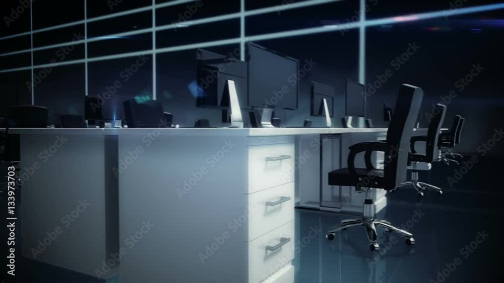 Poster Empty office with desks and computers