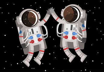 two happy cute astronauts