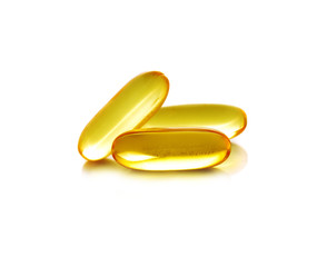 Cod liver oil omega 3 gel capsules isolated on white background