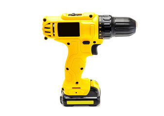 Electric drill cordless on white background