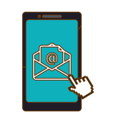 smartphone with envelope icon on screen over white background. colorful design. vector illustration