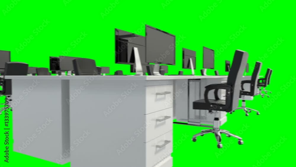 Poster Empty office with desks and computers