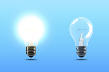 A light bulb on with others turn off. Ideas concept