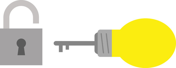 Padlock with keyhole and light bulb key