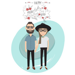 Happy Valentines day .Romantic hipster couple Romantic floral ba