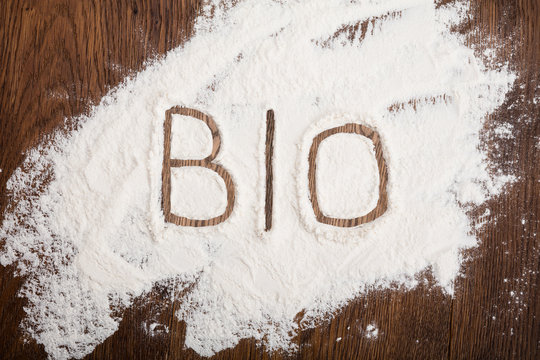 Bio Text Written On Flour