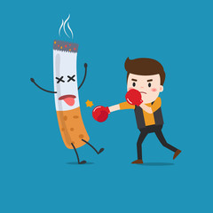 vector illustration of a cartoon fight against nicotine