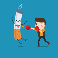 vector illustration of a cartoon fight against nicotine