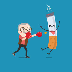 vector illustration of a cartoon fight against nicotine 