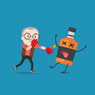 grandpa punching liquor bottles to knock out.