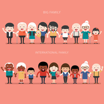Family concept. Big happy Family and international family.