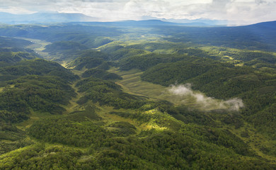 Kronotsky Nature Reserve on Kamchatka Peninsula. View from helicopter.