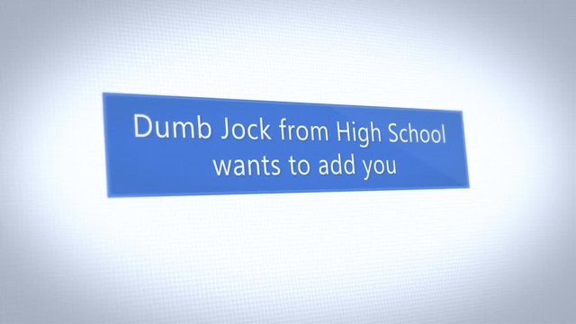 A fictional social media pop up notification of a high school jock trying to add you